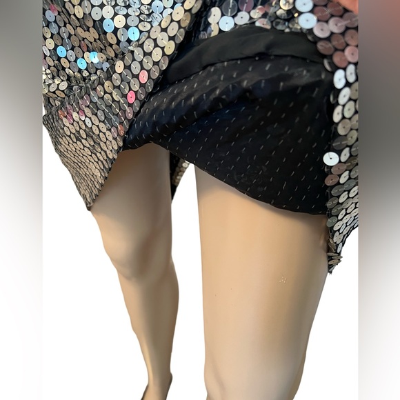 Oleg Cassini EUC Size 12 Vintage Silver Sequined 70s Disco Mini Dress (0470) - Picture 6 of 11